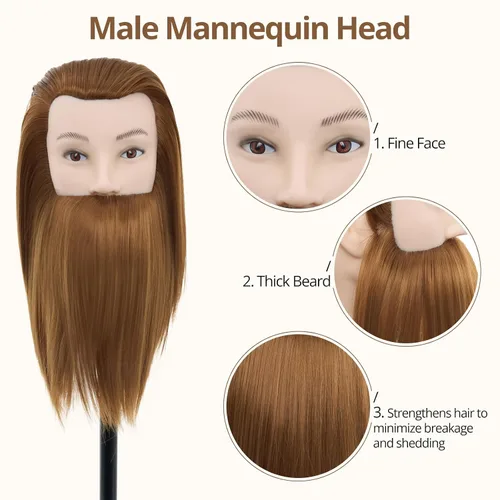 Miniatura 2 de Cabeza de maniquí masculino con cabello, cabeza de maniquí de peluquero de 10 pulgadas, cabeza de maniquí de peluquería de cosmetología para Marrón