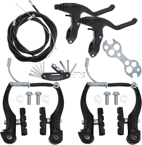 Stylemafia Juego completo de frenos de bicicleta en V, freno MTB delantero y trasero, pinzas interiores y exteriores, kit de palanca de cables con