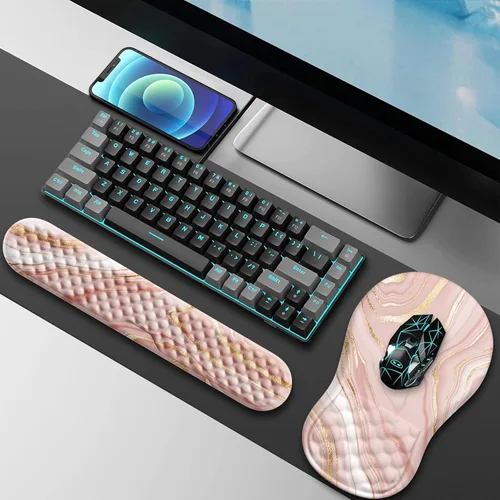Miniatura 8 de HAOCOO Reposamuñecas para teclado, alfombrilla de mouse ergonómica con reposamuñecas, teclado 3 en 1 y alfombrilla de mouse con juego de posavasos