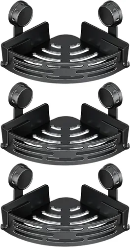 Estante esquinero de ducha con ventosa, estante de almacenamiento de baño sin perforaciones, organizador de esquinas adhesivo con barra de toalla