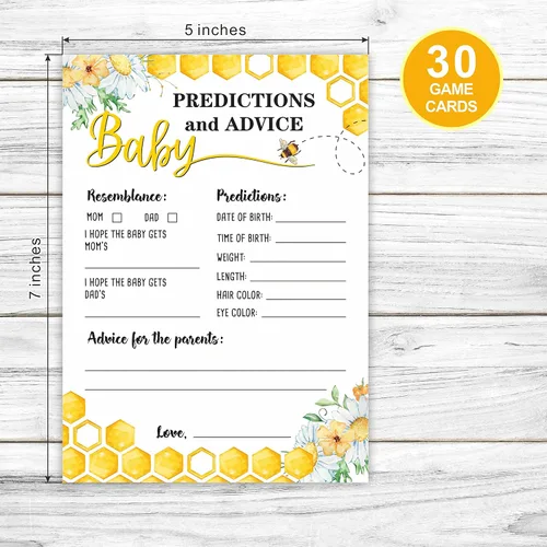 Miniatura 2 de Honey Bee - Tarjetas de juego con temática de baby shower, predicciones y consejos de doble cara, paquete de 30 (5 x 7 pulgadas) (BABYYX-001)