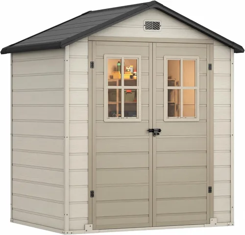 Miniatura 26 de DWVO Cobertizo de almacenamiento para exteriores de 5 x 3 pies con estilo de valla y ventanas laterales, piso y puertas con cerradura, cobertizo