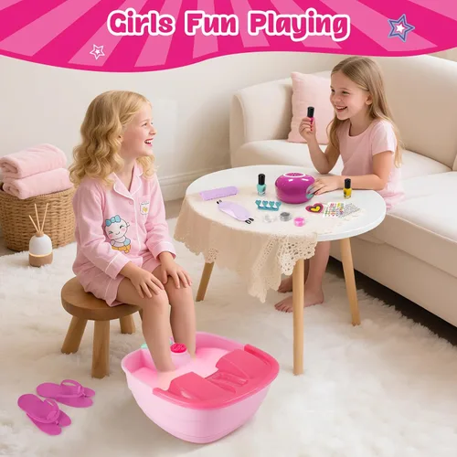 Miniatura 7 de Auntyfey Kit de día de spa para niñas, kit de spa para niñas de 6 a 8 a 10 a 12 años, manicura y pedicura para niños, kit de spa de pedicura