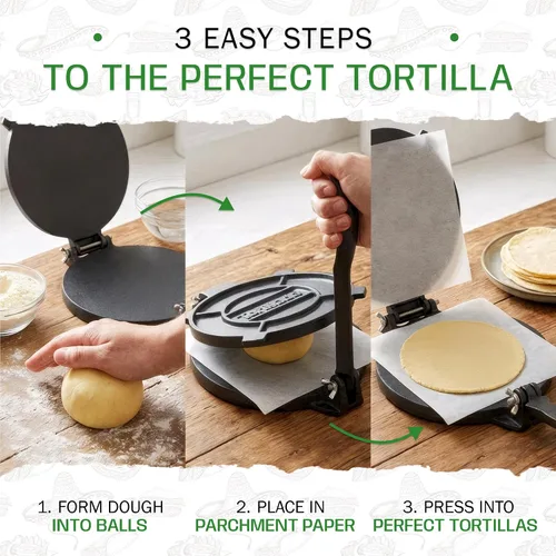 Miniatura 5 de Tortillada – Prensa para tortillas premium de hierro fundido con libro electrónico de recetas (25 cm)