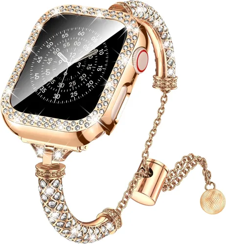 LETOID - Correa brillante y funda compatibles con Apple Watch de 1.57 pulgadas, 1.61 pulgadas, 1.65 pulgadas, 1.73 pulgadas, 1.77 pulgadas, 1.81
