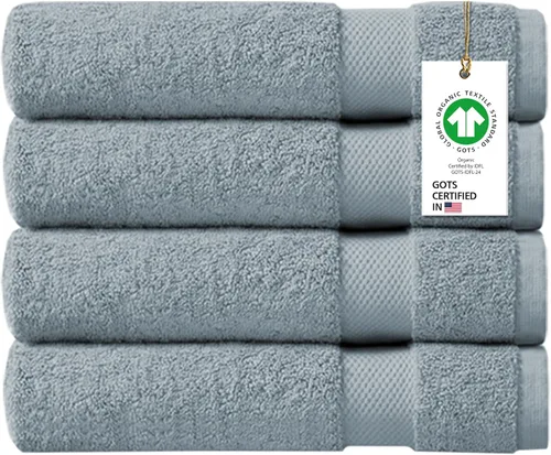 Miniatura 39 de Toallas 100% algodón orgánico de 22.93 oz/m² de felpa al tacto de secado rápido, paquete de 12 toallas de lavado de algodón orgánico, certificado