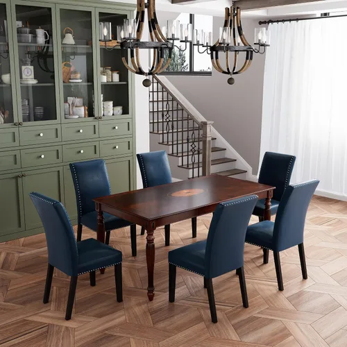 Miniatura 12 de Parsons CY-1122-BK - Juego de 2 sillas de comedor con ribete de cabezas de clavo, asiento tapizado lateral de piel sintética para cocina, patas