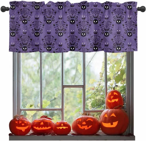 Miniatura 8 de Cenefas de ventana de calabaza de Halloween, cortinas de cocina, cortinas para sala de estar, dormitorio, baño, lavable, pequeña mansión encantada