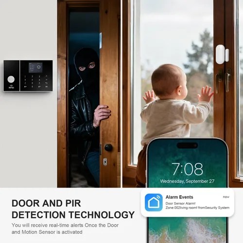 Miniatura 6 de LWOHSI Sistema de alarma inalámbrico para seguridad del hogar, sensores de movimiento y puerta de bricolaje, cámara de seguridad HD de 3 MP