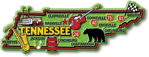 Imán colorido de Tennessee de Classic Magnets, 5.1 x 1.9 pulgadas, recuerdos y regalos coleccionables de goma 3D de estilo vintage, fabricados en