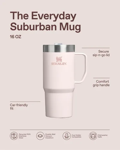 Miniatura 4 de STANLEY La Taza Suburbana Cotidiana 473 ml Beber a Través de la Tapa Taza para Café, Té y Bebidas Taza de Café de Acero Inoxidable Aislada