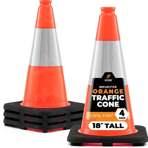 Miniatura 31 de Xpose Safety Conos de tráfico naranjas de 12 pulgadas con collar de 4 pulgadas, paquete de 4 conos de seguridad de plástico PVC multiusos