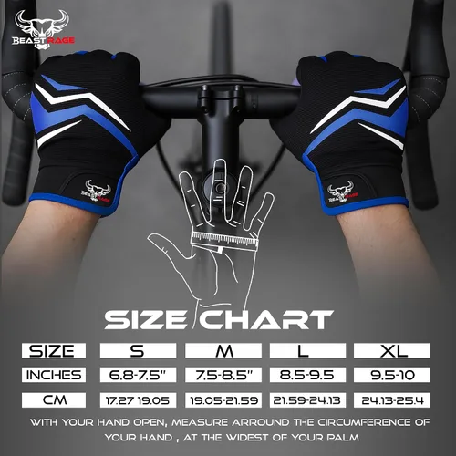Miniatura 5 de BEAST RAGE Full Finger Cycling Gloves with Padding for Men Women, Anti-Slip, Shock Absorbing, Breathable, Touchscreen Mountain Bike Gloves for BMX