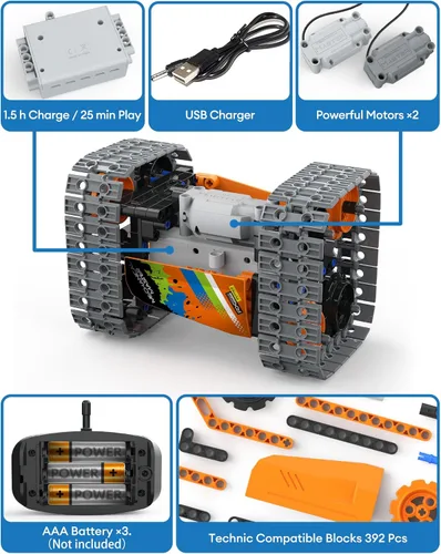 Miniatura 5 de Opmind Kit de Construcción de Control Remoto STEM 5 en 1, Set de Proyectos de Bloques Erector de 392 Piezas, Juguetes para Niños de 8 a 12 Años