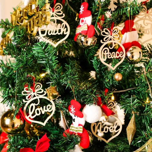 Miniatura 6 de Bememo 30 adornos de Navidad a granel de madera para árbol de Navidad, colgantes de fe, esperanza, rústico, religioso, cristiano, adornos huecos