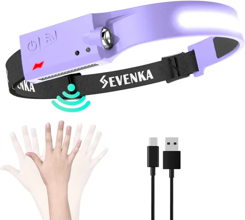 SEVENKA Linterna frontal LED, 1000 lúmenes, recargable, sensor de movimiento, diadema ajustable, haz ancho y foco, resistente al agua, ideal para