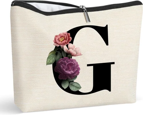 Miniatura 12 de Bolsa de maquillaje personalizada con inicial para mujer, bolsa de cosméticos con monograma, regalo de cumpleaños para mamá, regalo de dama