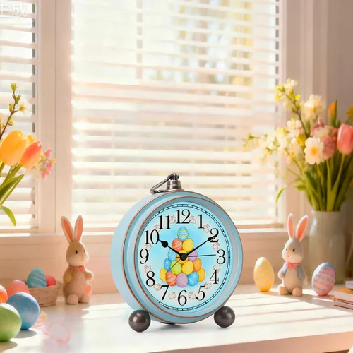 Miniatura 5 de Maxspace Reloj despertador de huevo de Pascua de 5.2 pulgadas, silencioso reloj analógico azul sin tictac y relojes de mesa con cristal HD