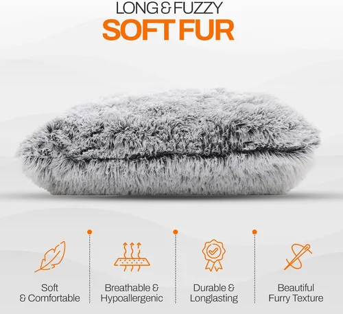 Miniatura 8 de Cheer Collection Cojines Decorativos para Sofá y Cama, Cojines Decorativos Suaves y Peludos con Rellenos Incluidos, Acogedores Cojines de Piel Gris