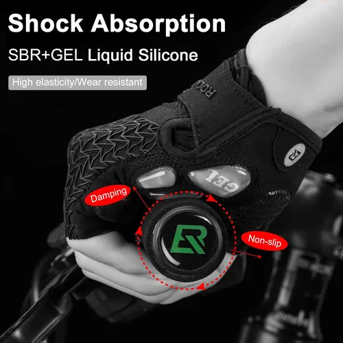 Miniatura 5 de ROCKBROS Guantes de ciclismo para hombres y mujeres con almohadilla antideslizante que absorbe los golpes, guantes de ciclismo sin dedos, ligeros