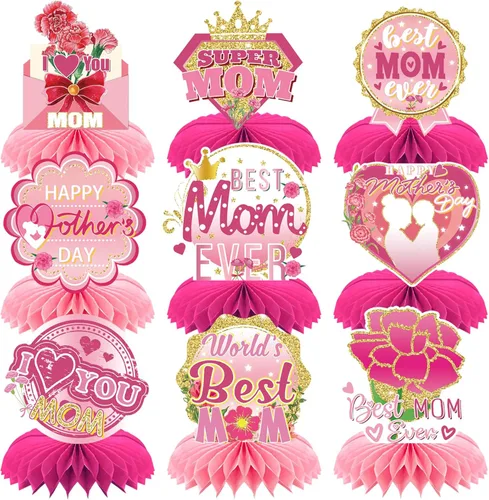 9 piezas de decoración para el día de la madre, centro de mesa con impresión de doble cara para decoración de fiesta familiar, suministros de fiesta