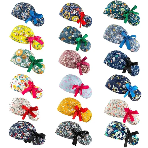 Gorras médicas para mujer, gorras para enfermeras, gorra de trabajo ajustable, bolsa de cola de caballo, sombreros con lazo en la espalda