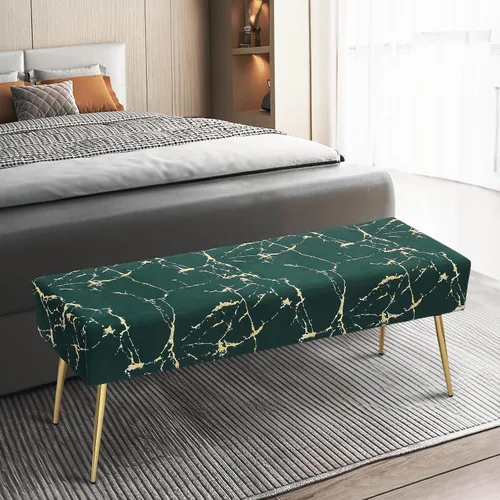 Miniatura 4 de Magshion Banco otomano de terciopelo de 45 pulgadas de longitud con patas de metal, banco de cama auxiliar con patas de metal dorado, banco tapizado