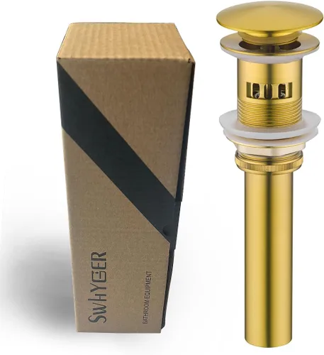 Desagüe desplegable para lavabo de baño con desbordamiento, tapón de tocador de lavabo dorado oscuro cepillado, tapón de estilo rebote de latón y