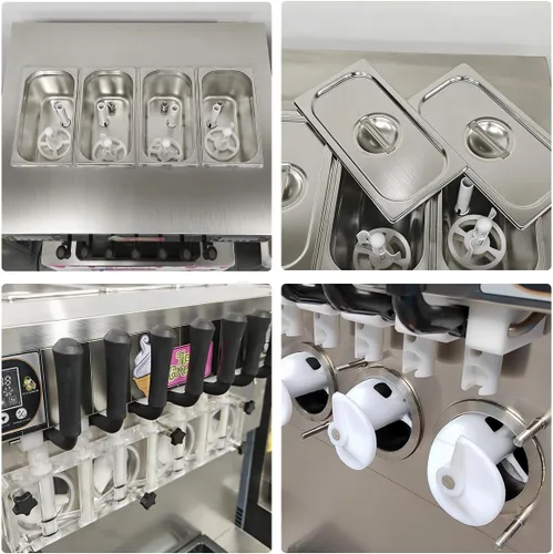 Miniatura 7 de Comercial 17 Gal/H Productor de helado suave, 7 sabores de soporte de piso suave servido máquina de helado,4+3 mezclados yogur congelado helado