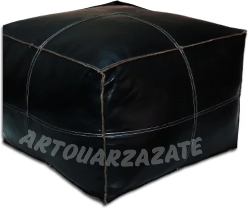 ARTOUARZAZATE Puf cuadrado de cuero – Puf marroquí – Cuero genuino de piel de cabra – Decoración bohemia de sala de estar – Reposapiés Hassock y