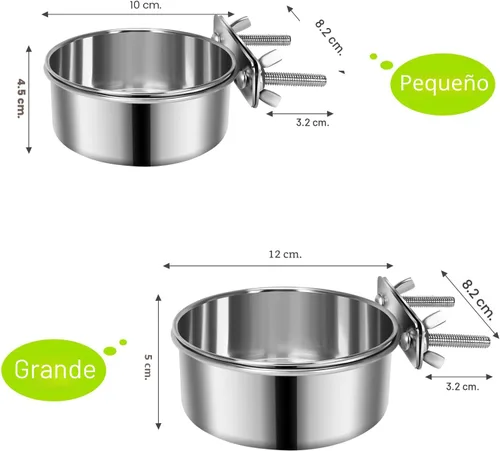 Miniatura 2 de 2 Piezas Cuencos Pequeños de Comida y Agua para Perros y Mascotas para Jaula de Acero Inoxidable Antiderrames, Cuencos Colgantes para Gatos