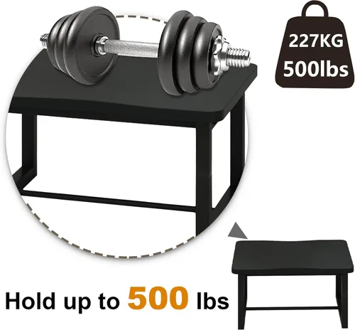 Miniatura 3 de Taburete de madera con 500 libras, taburete de cama ancho para adultos, escalón de madera negra para cocina, dormitorio, sala de estar, baño Blanco