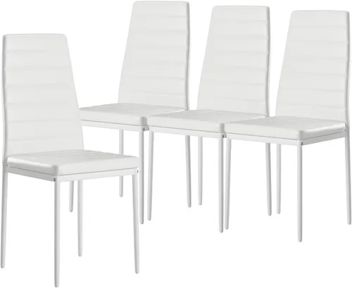 Miniatura 7 de Farini Juego de 4 sillas de comedor de piel sintética blanca para cocina, sillas laterales modernas con marco de metal resistente