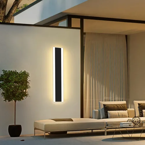 Miniatura 37 de Luz de pared exterior moderna de 47 pulgadas, accesorios de iluminación exterior de acrílico negro de 3000K, montaje en pared, luces de porche