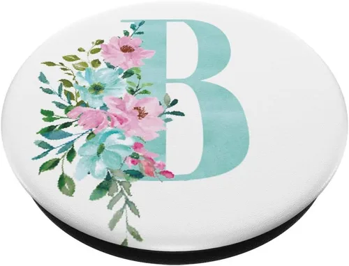 Miniatura 2 de PopSockets - Letra inicial B para teléfonos y tabletas, diseño floral, color verde y rosa