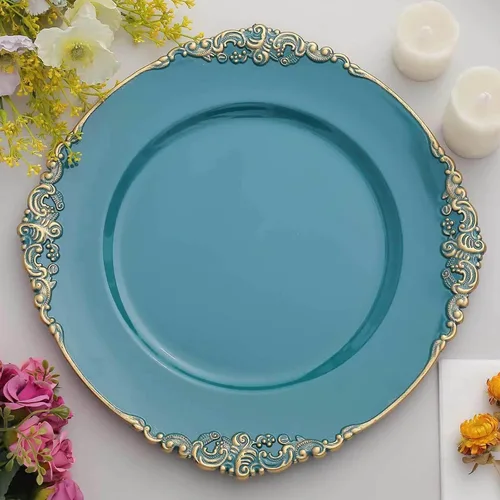 Miniatura 23 de Efavormart - Paquete de 6 platos barrocos redondos de oro rosa de 13 pulgadas, borde en relieve de hojas, perfecto para decoración de catering