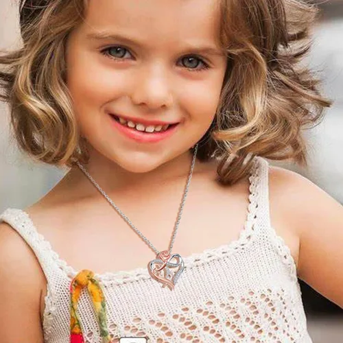 Miniatura 3 de Collares con inicial de corazón de rosa para mujer, collar con dije de letra de corazón de amor infinito CZ A-Z para adolescentes y niñas