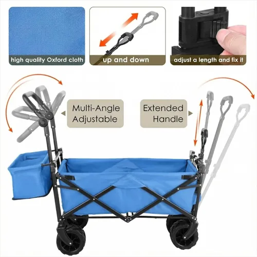 Miniatura 7 de Carro plegable extragrande con toldo extraíble, remolque plegable resistente de 250 libras/262 litros con ruedas todo terreno de 7 pulgadas, asas