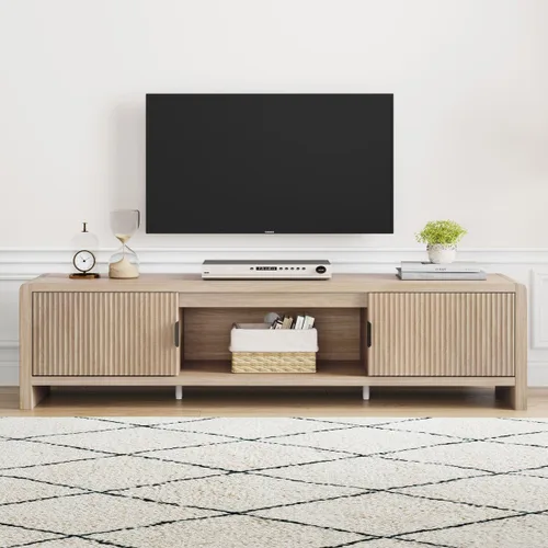 Miniatura 9 de FATORRI Soporte de TV para televisores de hasta 75/65/55 pulgadas, centro de entretenimiento de madera con almacenamiento, consola multimedia