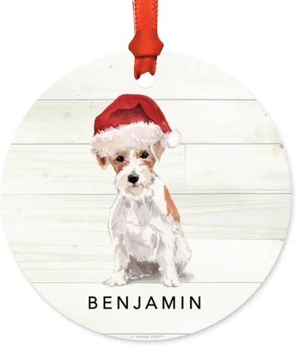 Miniatura 42 de Andaz Press Adorno de Navidad de metal personalizado para perro, perro y mascota, cocker spaniel con sombrero de Papá Noel, 1 paquete, incluye cinta