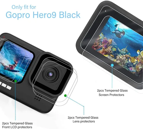 Miniatura 2 de PCTC 9 protectores de pantalla de Hero 12, 11, 10, 9, compatibles con Go Pro Hero 12/Hero 11/Hero 10/Hero 9, negro, 9 paquetes de protectores