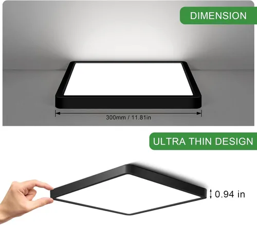 Miniatura 2 de Lámpara de techo LED de 12 pulgadas 24W cuadrada con montaje empotrado, lámpara de techo LED blanca de luz diurna de 5000K, luces de techo modernas