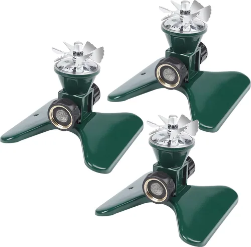 Biswing Paquete de 3 aspersores de césped, rociadores cuadrados de metal resistente, riego de área grande de 360 grados, rociadores de agua
