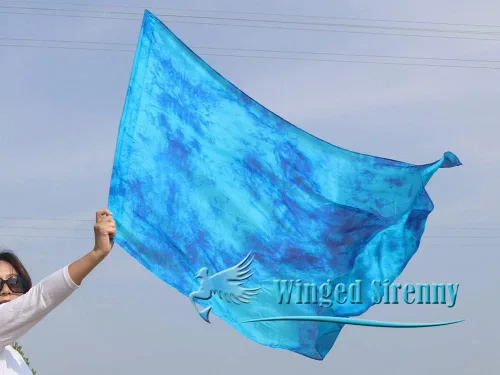 Miniatura 2 de Winged Sirenny Banderas flexibles de alabanza porfética de adoración de danza, serpentina rectangular de 50 pulgadas (luna azul)