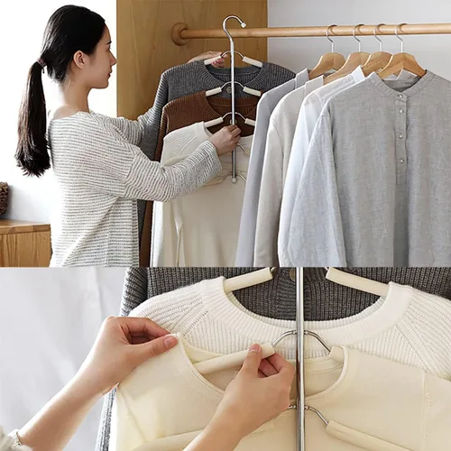 Miniatura 4 de Colgadores de ropa de varias capas para blusas, 3 unidades, 5 en 1, antideslizantes, ahorradores de espacio, organizador de armario, perchas
