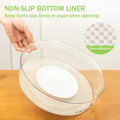 Miniatura 6 de Paquete de 2 organizadores de gabinete Lazy Susan con asa de 12 pulgadas, tocadiscos giratorios transparentes Lazy Susan para despensa, fregadero