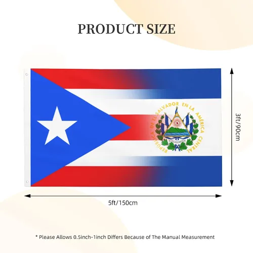 Miniatura 3 de Civilos Bandera de Puerto Rico y El Salvador de 3 x 5 pies de nylon para exteriores/interiores con ojales de latón