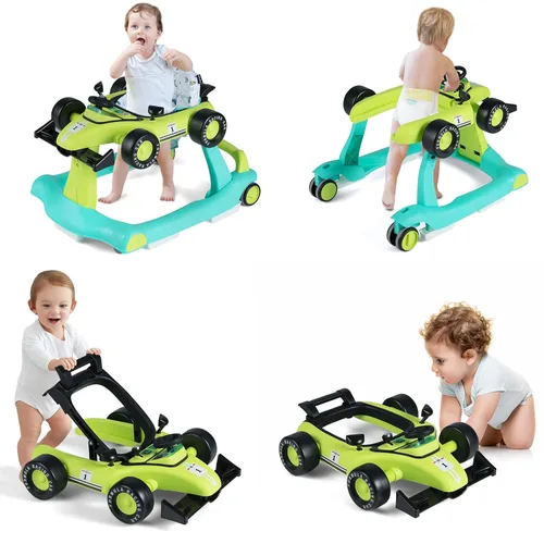 Miniatura 16 de HONEY JOY Andador de bebé 4 en 1, andador de actividad con empuje con 3 alturas ajustables, ruedas suaves con velocidad ajustable, asiento Blanco