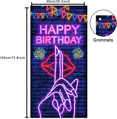 Miniatura 2 de Cartel de feliz cumpleaños con labios sensuales de neón, decoración temática para despedida de soltera, boda, noche, despedida de soltera, despedida