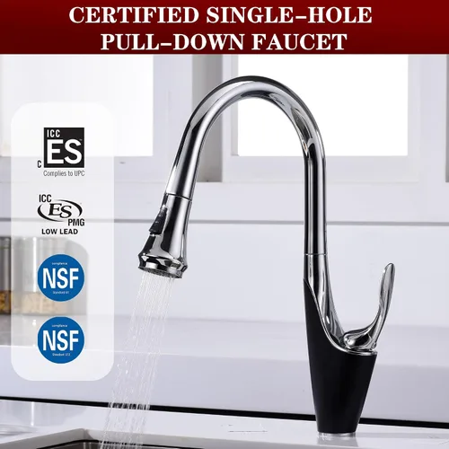 Miniatura 7 de sumerain Grifo de cocina de un solo orificio con rociador extraíble, grifo de fregadero de cocina de acero inoxidable de una sola manija, cromo